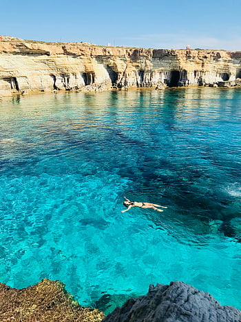 ayia napa, Kypr, tyrkysové moře, plavání, útesy, vibrující, prozkoumat, ohromující, žena, moře, pláž