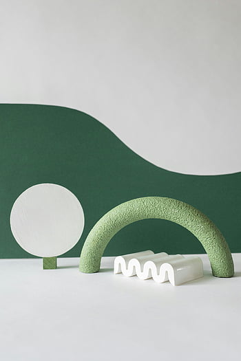 Betonové geometrické postavy, abstraktní umění, zelené a bílé, geometrické tvary, Minimalistické složení, soudobé umění, minimalistický design, abstraktní sochařství, moderní umění, Minimalistické umění, zelené a bílé umění