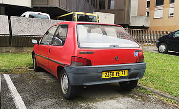 peugeot, 106, carro vermelho, carro compacto, Modelo de 1992, Chalon Sur Saone, placa de carro, carro estacionado, visão traseira, carro pequeno, carro antigo