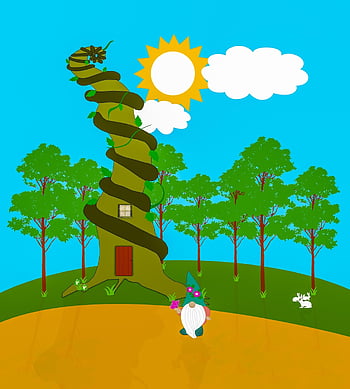 woods, samsung Wallpaper, phone Wallpaper, gnome, iphone Wallpaper, dwarf, bean House, sun, rabbits, nature, mobile Wallpaper