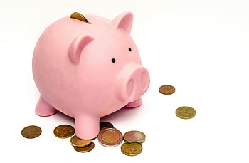 sparegris, mønter, pink sparegris, finansielle investeringer, opsparing, spredte mønter, penge, Piggy bank med mønter, Piggy banksymbol, Piggy bankbillede, sparegris foto