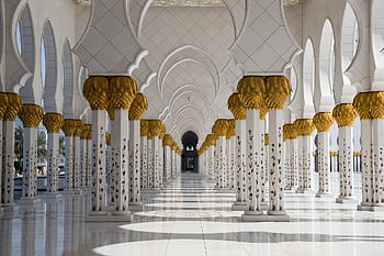 abu Dhabi Mosque, allah, arab, arabian, arabic, architecture, asia, building, colonnade, culture, dhabi