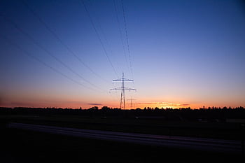západ slunce, Příroda, nebe, krajina, silueta, elektřina, elektrické vedení, loď
