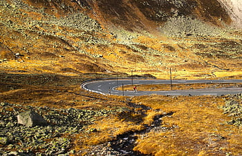 skály, Alpy, cyklista, dobrodružství, v horách, otáčet se, strmé, horní, zátoka, podzim, julierpass