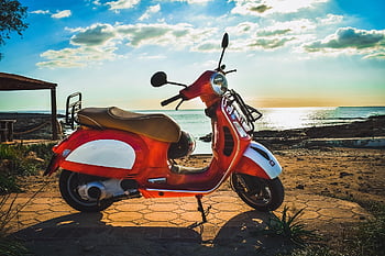 vespa, rower, motocykl, czerwony, skuter, pojazd, transport, Włoski, zabytkowe, projekt, styl