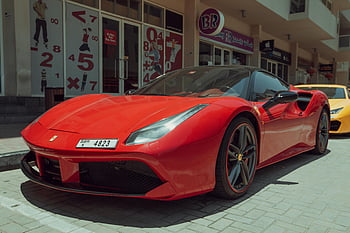 červené ferrari, sportovní auto, zaparkováno, Dubaj, luxus, styl, ulice, auto, ferrari, Červené, vozidlo