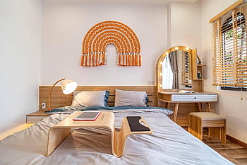 ložnice, uvnitř, Vzhled interiéru, lůžko, nábytek, hotel, polštář, zrcadlo, stůl