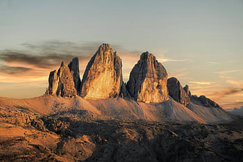 tre cime di lavaredo, dolomity, Itálie, italské Alpy, západ slunce, teplý záře, dechberoucí výhled, horské vrcholy, přírodní krajina, alpské scenérie, Venkovní krása