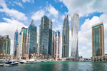 skyline, skyscrapers, buildings, cityscape, city, facades, edifice, architecture, modern Architecture, waterfront, boats