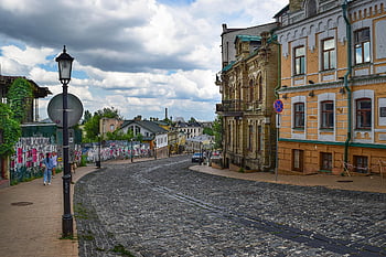 buildings, houses, street, lane, kiev, ukraine, city, kyiv, old, architecture
