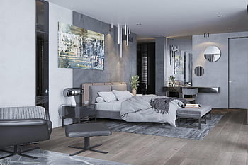 bedroom, furniture, interior Design, bed, pillow, lamp, bedding, room, interior, modern, home