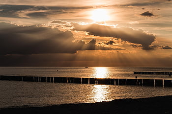 sunset, beach, sea, lake, nature, clouds, baltic Sea, landscape