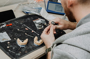 zubní technik, zubní dojem, Vytváření plísní, Nastavení laboratoře, dentální nástroje, detail, zubní forma, Zubní práce, Dental Lab, Dentální protetika, stomatologické vybavení