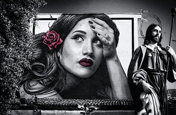 graffiti, murals, art, streetartist, streetart, mandrake, painting, madonna, white Black, artist, stornara
