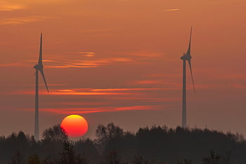windmills, wind Turbines, wind Farm, wind Energy, dusk, twilight, landscape, nature, sunset