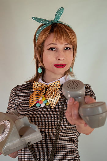 woman, old Phone, handset, vintage, portrait, retro, girl, call, phone, old, nostalgia