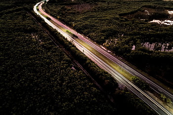 Droga, Autostrada, noc, światła, las, ulica, ruch drogowy, Natura, krajobraz, wieczór, światło