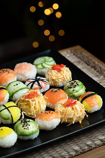 Suşi Topları, Japon yemeği, Gıda, tabak, mutfak, yemek, Suşi, Somon, lezzetli, Asya yemeği
