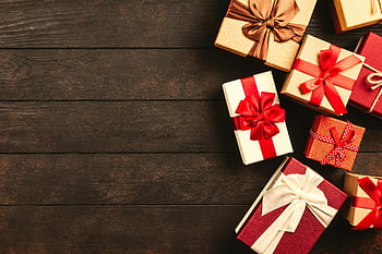 Gift Box Lot, beautifully wrapped gifts, holiday gifts, ribbons, wooden surface, Christmas celebrations, gift boxes, festive gifts, Christmas presents, gift wrapping, holiday season