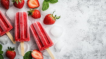strawberries, popsicles, ice Creams, dessert, sweet, ice, cold, strawberry, fruit, fresh