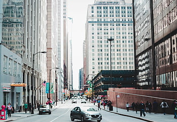via della città, grattacieli, pedoni, scena urbana, Città vibrante, Street vivace, alti edifici, paesaggio urbano, centro città, città moderna, vista stradale