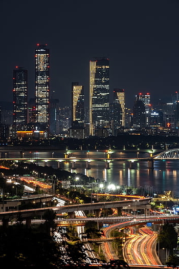 budova, silnice, noční výhled, Soul, Korea, Korejská republika, město, yeouido