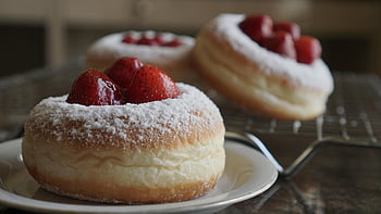 donut, food, dessert, snack, pastry, confection, strawberry, doughnut, treat, sweet, tasty