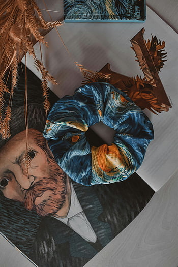 Van Gogh Merchandise, Umělecké scrunchie, Van Gogh Design, sušené květiny, kniha přízvuk, Van Gogh Art, Scrunchie příslušenství, Van Van Gogh, květinové dekorace, Umělecké příslušenství, Van Gogh tematický