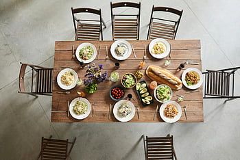 wooden table, pasta dishes, fresh ingredients, cozy meal, top view, drinks, dining setup, meal setting, table setting, food photography, rustic dining
