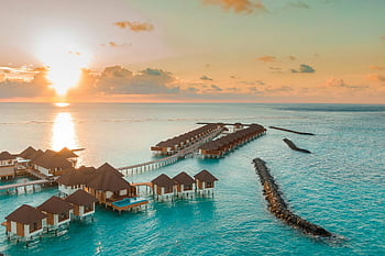 maldiverne, Villas over vand, solnedgang, luksus resort, tropiske paradis, strand ferie, havudsigt, rejsemål, Island Getaway, smukt landskab, betagende udsigt