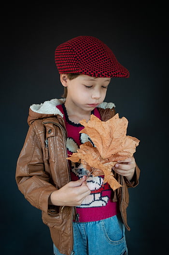 boy, dried Leaf, autumn, the Fall, baby, childhood, hat, pullover, demi-season Clothes, sadness, sad