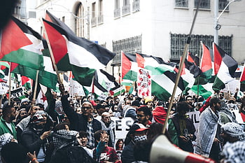 Palestinské vlajky, demonstrantů, demonstrace, Venkovní protest, politický aktivismus, jednota, dav, shromáždění, aktivismu, Palestina zdarma, stát na straně Gazy