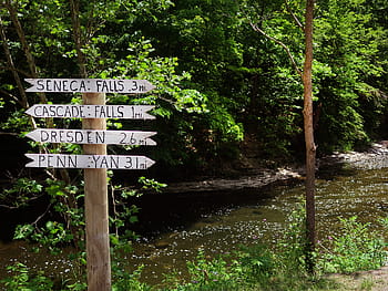 sign, Finger Lakes, Seneca Falls, Cascade Falls, Dresden, Penn Yan, nature, outdoor, travel, direction, river