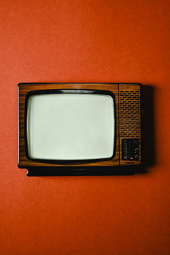 Antik tv, retro tv, træ finish, orange baggrund, Klassisk design, vintage tv, Gamle tv, orange overflade, Klassisk tv, levende orange