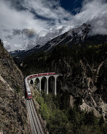 train, landscape, switzerland, railway, nature, travel, transport, railroad, bridge, marvel, hogwarts