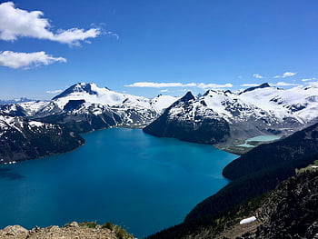 garibaldi jezero, zasněžené hory, pohled, Jasný den, dechberoucí výhled, horské vrcholy, přírodní krajina, venkovní scenérie, alpské jezero, zimní scenérie, čisté nebe