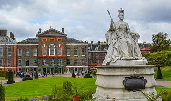 Kensington Palace, Queen Victoria statue, British heritage, architecture, London, royal residence, historical landmark, outdoor garden, royal history, tourist attraction, United Kingdom