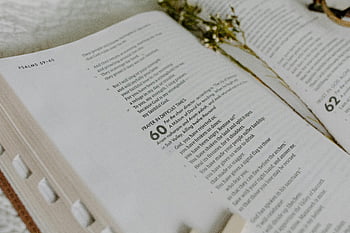 Bible, Psaume 60, fleurs séchées, bible ouverte, fermer, texte religieux, prière dans les moments difficiles, écriture, livre sacré, lecture spirituelle, Foi