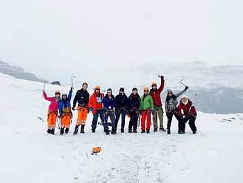 men and women, snowy mountain, winter landscapes, group of climbers, adventure, snow-covered mountain, outdoor activity, winter sports, mountain climbing, winter adventure, snowy peak