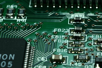 Green Computer Circuit Board, detailed macro view, microchips, electronic components, circuit board, microelectronics, PCB, electronic circuit, technology hardware, close-up electronics, semiconductor components