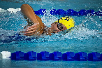 swimming, yellow cap, goggles, swimmer, competition, pool, water, athlete, sports, fitness, training