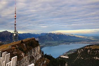 niederhorn, kenaikan, danau thun, thun, tiang transmisi, awan, alam, matahari, gunung, berner oberland, pegunungan Alpen