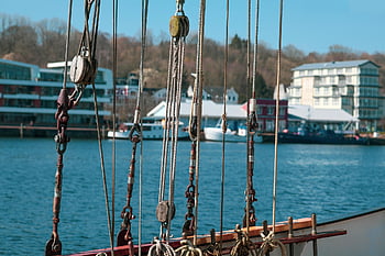 šňůry, přístav, kotviště, námořní, vhled, flensburg, lodní příslušenství, Lodní dopravní zácpa, plachetnice, zblízka, námořnictví