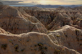 badlands, dakota, hory, krajina, poušť, eroze, Příroda, západ slunce, vrstvené, kopec, pruhy