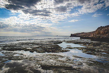 skalnaté pobřeží, moře, pláž, mraky, nebe, horizont, Příroda, scenérie, krajina, ayia napa, Kypr