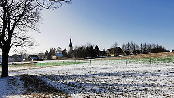 Německý poustevník, zimní, göhrener weg, kostel, pole, nebe, modrý, Deutschneudorf, seiffen, rudy hory, Sasko