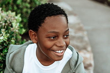 Kind, Afroamerikaner, glücklich, draussen, Porträt, Junge, Kinder