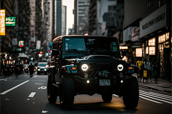 Black Mahindra Thar, suv สีดำ, ถนนในเมืองที่คึกคัก, ชีวิตในเมือง, พลบค่ำ, cityscape, พาหนะ, ไฟหน้า, สถานที่เกิดเหตุ, ตอนเย็น, การจราจร