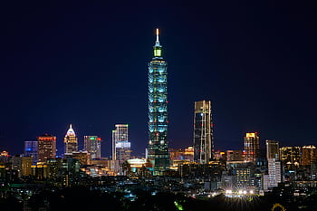 taipei 101, edifici illuminati, skyline della città, vista notturna, Architettura urbana moderna, Skyline Taipei, fotografia notturna, grattacieli, paesaggio urbano, luci della città, Architettura Taiwan