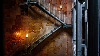 stairs, stairwell, architecture, perspective, railing, rise, stages, old, house, metal, upwards